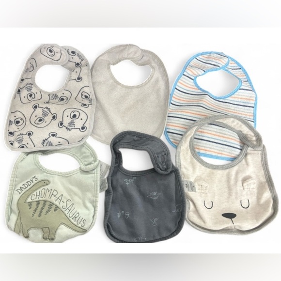 Carter’s & Cloud Island (Bundle of 6) Assorted Baby Bibs Set - Gray, Blue, Cream - Picture 1 of 7